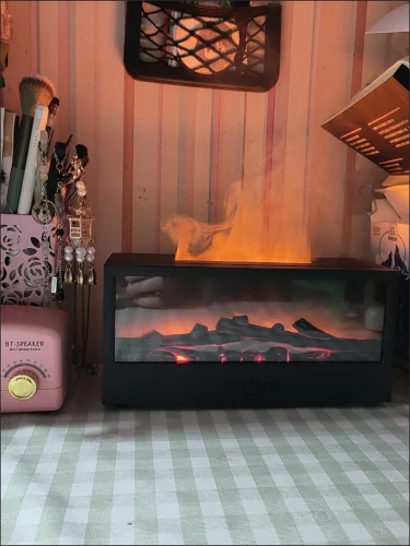 레트로 벽난로 아로마 디퓨저 - 3D 모조 벽난로 불꽃, 고급 분위기 연출 가습기, 리모컨 작동 가능 photo review